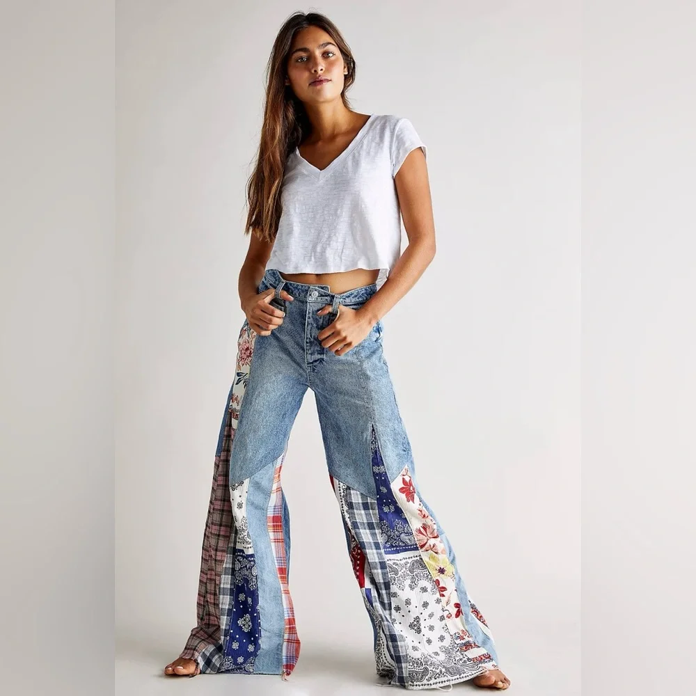 Free People Multicolor Patchwork Flare Jeans - Picture 1 of 6